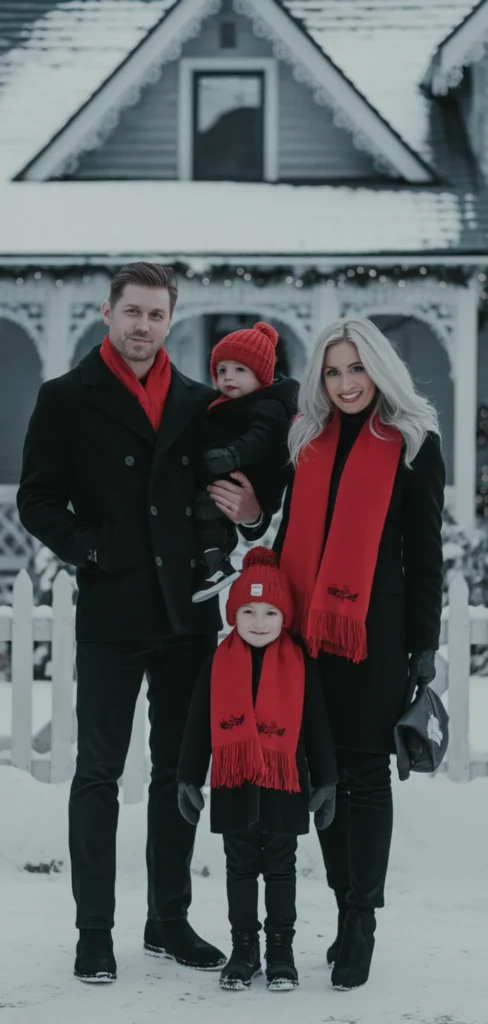 All in Black with Red Outfit for Christmas Family Photo