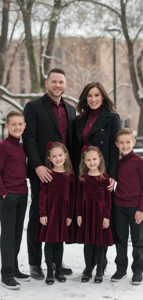 Burgundy and Black Outfit for Christmas Family Photo