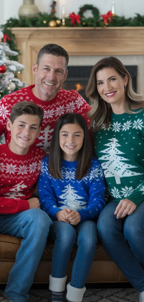 Casual Jeans and Sweaters Outfit for Christmas Family Photo