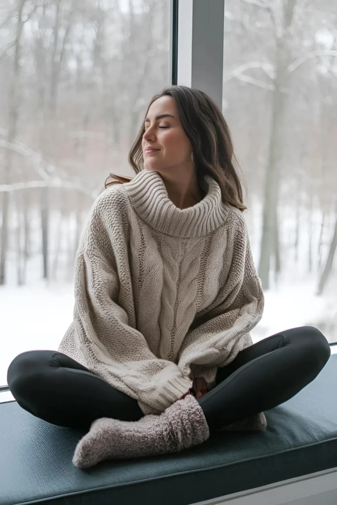 Christmas Chunky Knit and Leggings Outfit