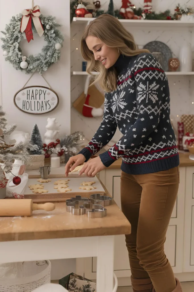 Christmas Fair Isle Sweater and Corduroy Pants Outfit