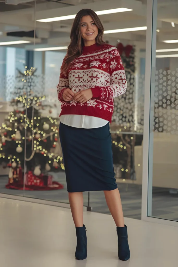 Christmas Slouchy Sweater and Pencil Skirt Outfit