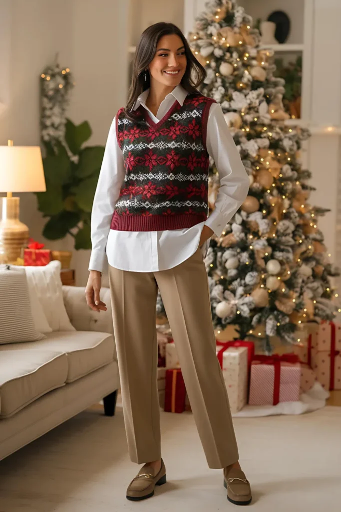 Christmas Sweater Vest and Button-Up Outfit