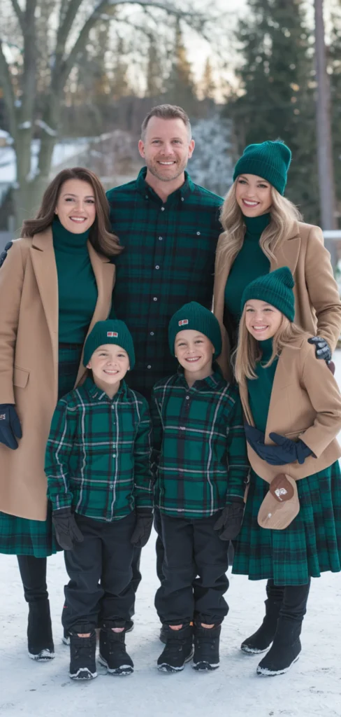 Green Plaid and Solid Colors Outfit for Christmas Family Photo