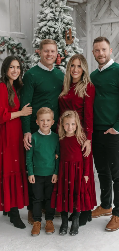 Red and Green Outfit for Christmas Family Photo