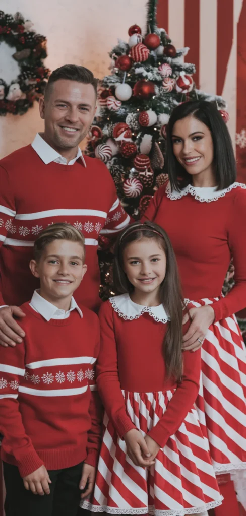 Red and White Candy Cane Outfit for Christmas Family Photo