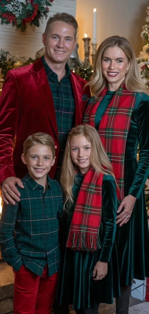 Velvet and Plaid Mix Outfit for Christmas Family Photo