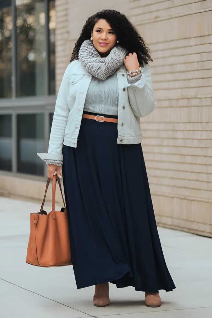 Plus Size Casual Winter Fashion Maxi Skirt Outfit