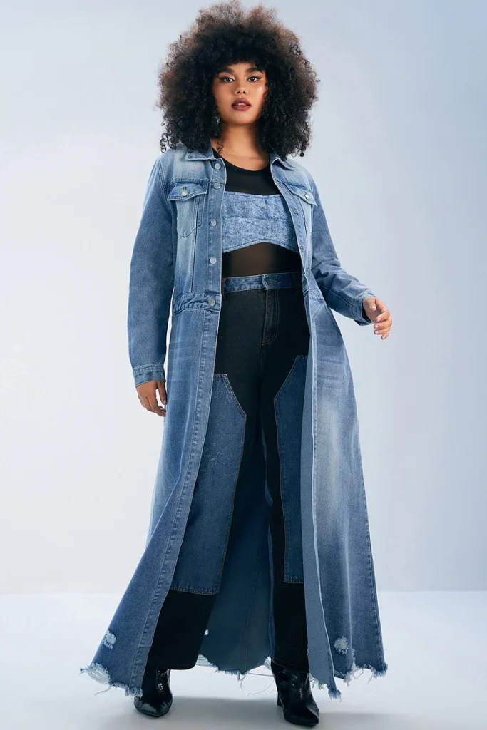 Plus Size Coat Casual Light Blue Winter Ripped Denim Coat