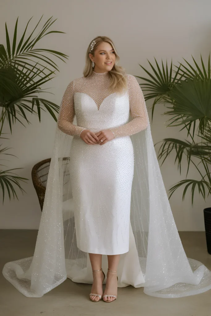 Plus Size Crystal-encrusted Sheath Wedding Dress