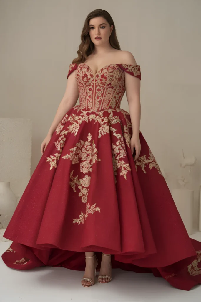 Plus Size Red Ball Gown Wedding Dress