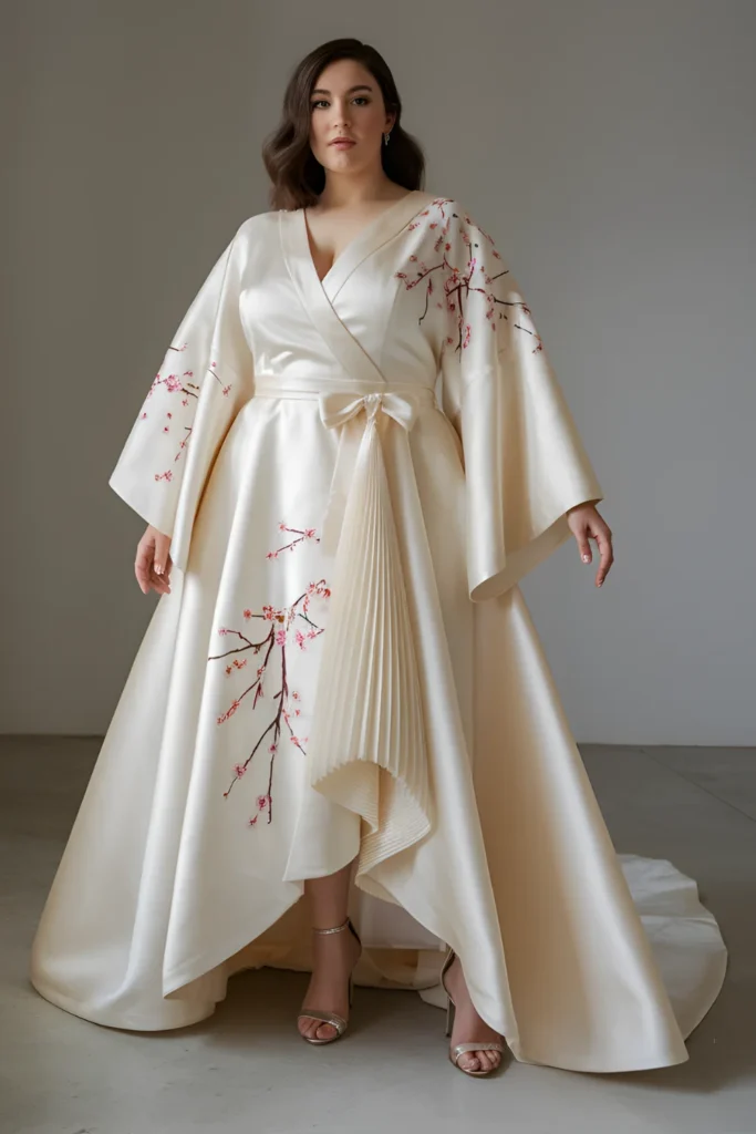 Plus Size Silk Kimono-inspired Wrap Wedding Dress