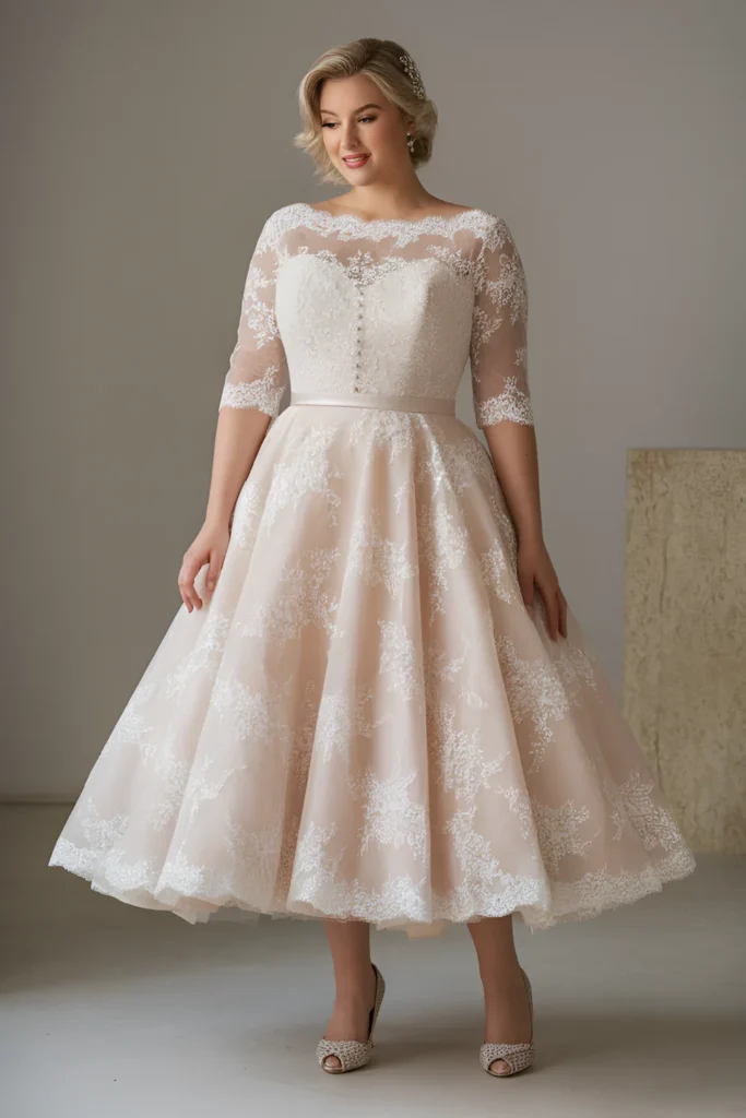 Plus Size Vintage Tea Length Wedding Dress