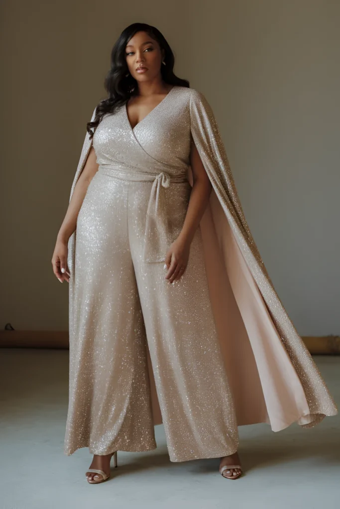 Plus Size Wide-leg Sparkly Jumpsuit Wedding Dress