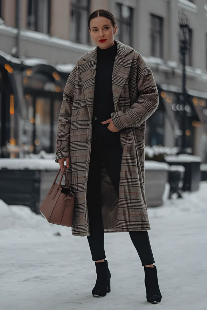 Stockholm Style Winter Plaid Coat Outfit