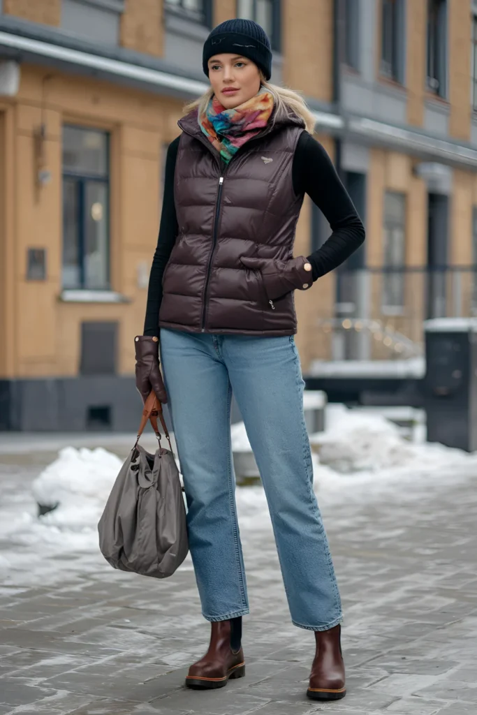 Stockholm Style Winter Puffer Vest Outfit