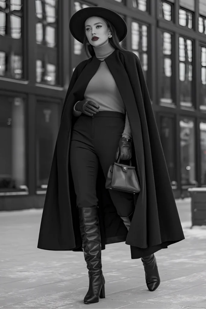 Stockholm Style Winter Wool Cape Outfit