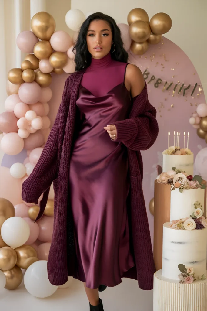 Winter Birthday Silk Slip Dress Outfit For Black Women