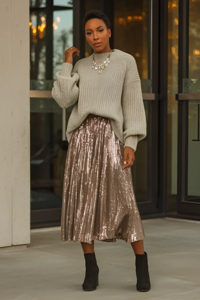 Winter Birthday Skirt and Sweater Outfit For Black Women