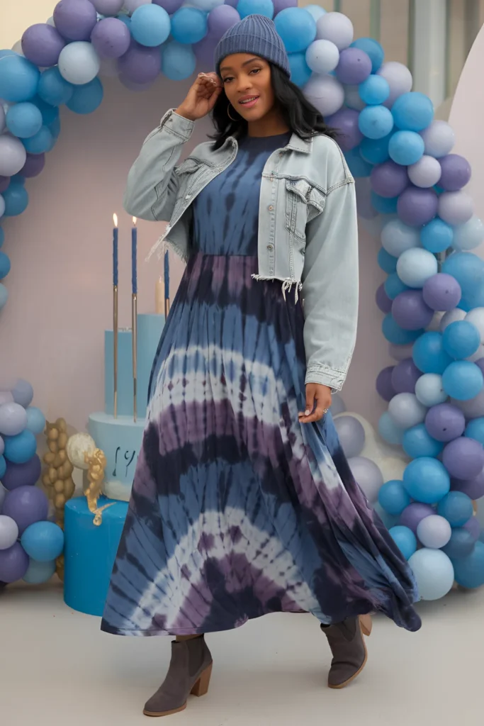 Winter Birthday Tie-dye Maxi Dress Outfit For Black Women