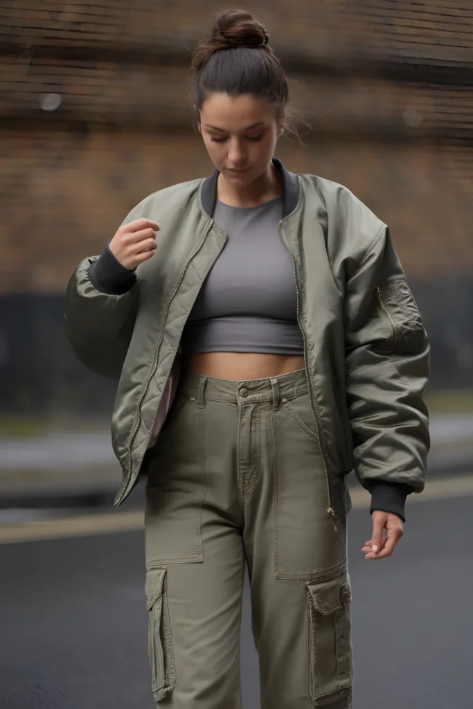 Winter Casual Cargo Pants and Crop Top Outfit