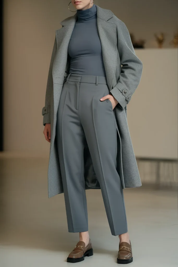 Winter Casual Turtleneck and High-Waisted Trouser Outfit