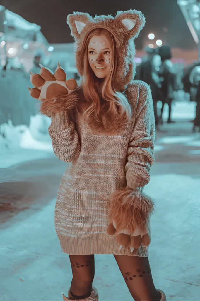 Winter Fuzzy Animal Hood Outfit For Rave Festivals