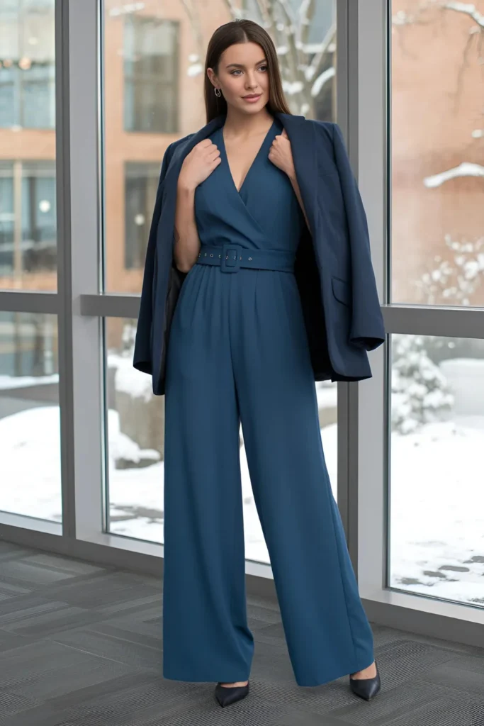 Winter Jumpsuit and Blazer Duo Work Outfit