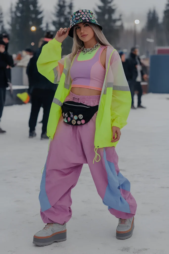 Winter Neon Windbreaker Outfit For Rave Festivals