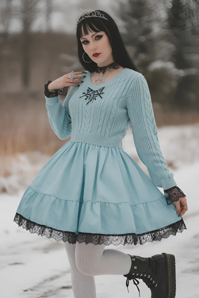 Winter Pastel Goth Snow Queen Outfit