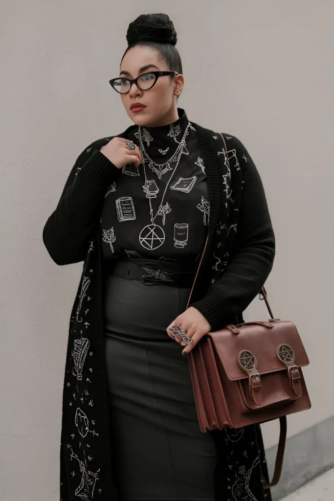 Winter Plus Size Goth High-neck Vintage Blouse Outfit