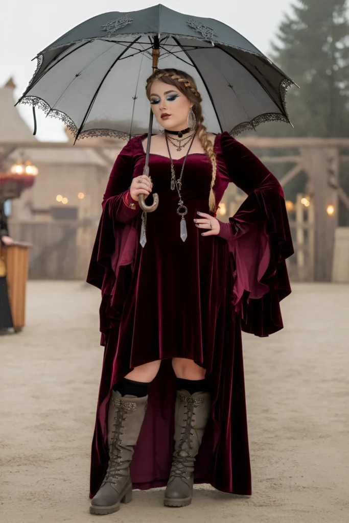 Winter Plus Size Goth Velvet Floor-length Dress Outfit