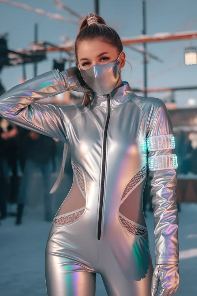 Winter Sleek Silver Jumpsuit Outfit For Rave Festivals