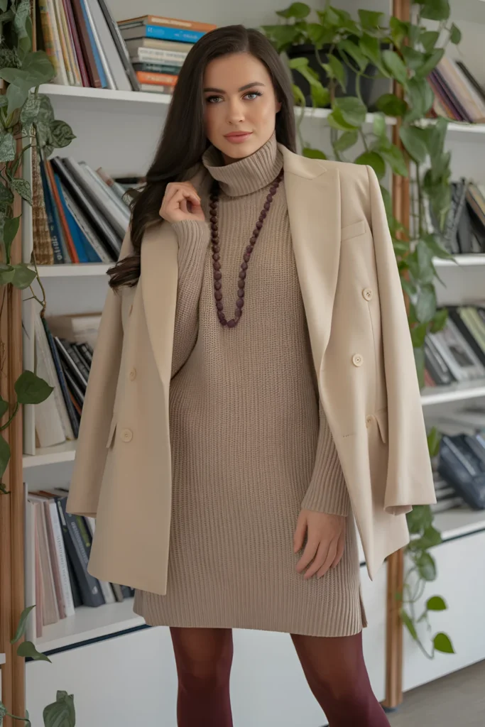 Winter Sweater Dress and Blazer Work Outfit