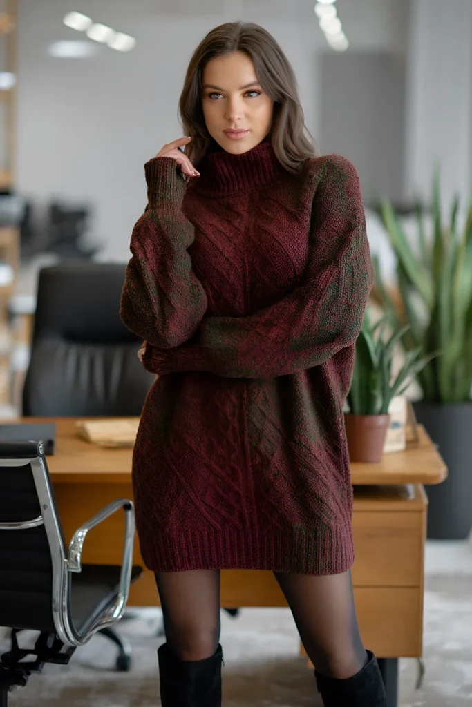 Winter Sweater Dress and Boots Business Casual Outfit