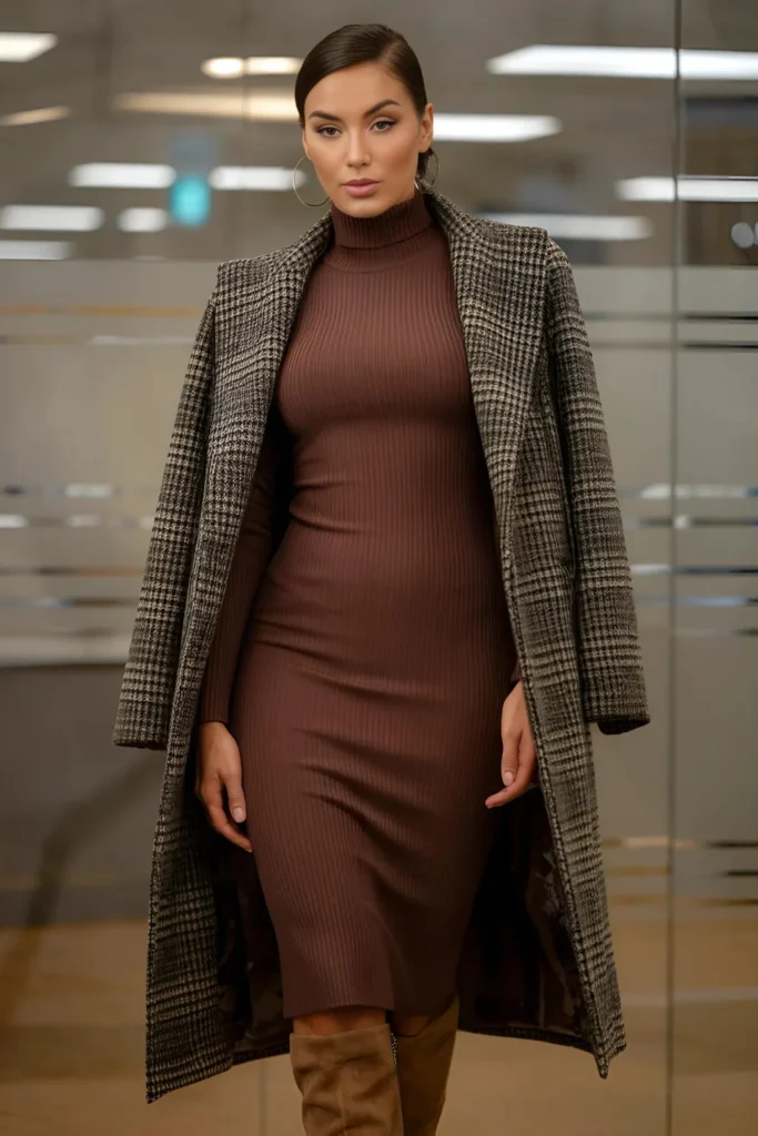 Winter Turtleneck Dress and Statement Coat Work Outfit