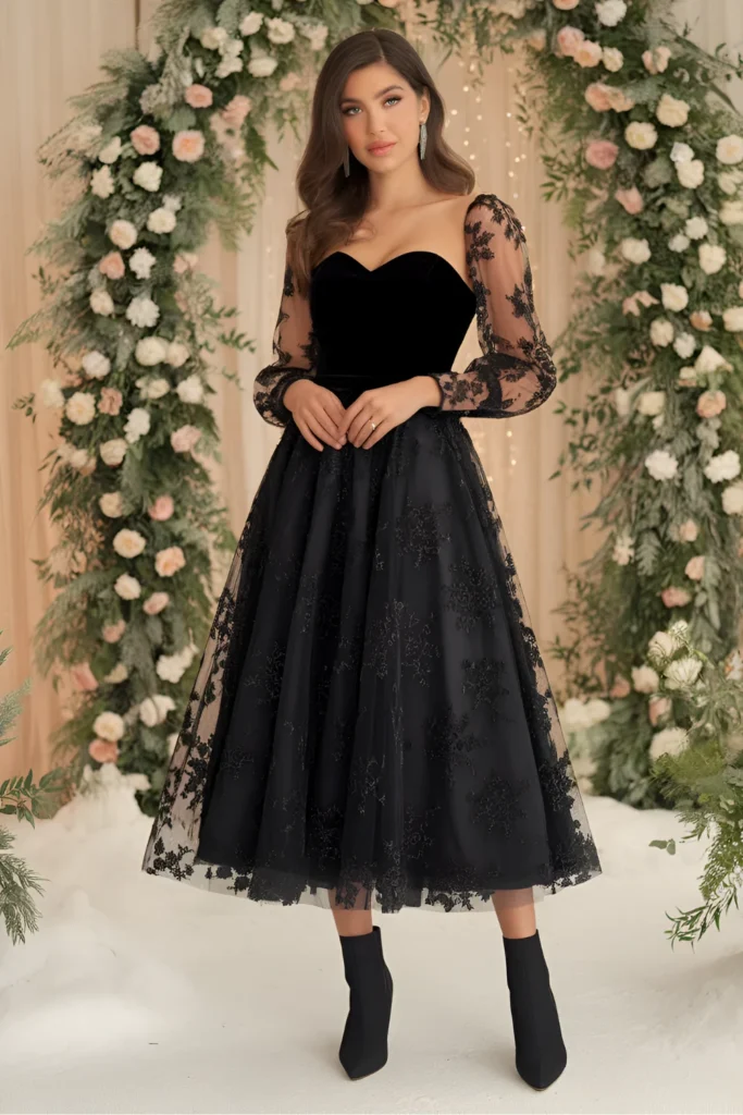 Winter Wedding Guest black velvet Dress