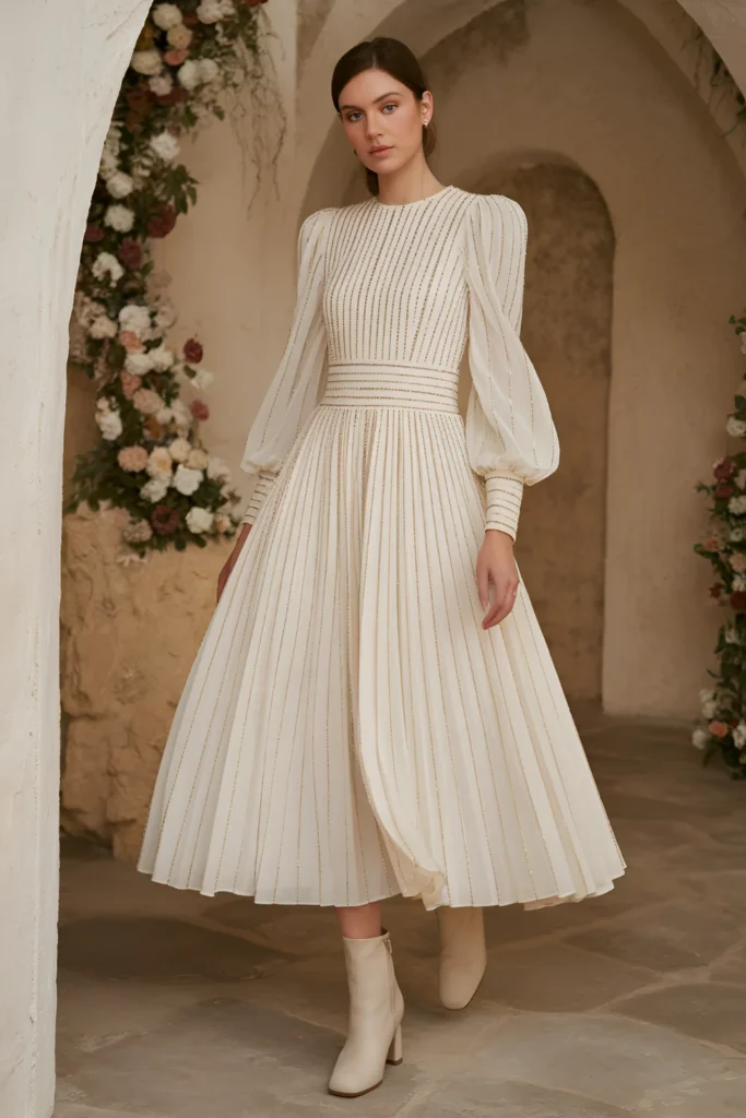 Winter Wedding Guest cream-colored wool blend Dress