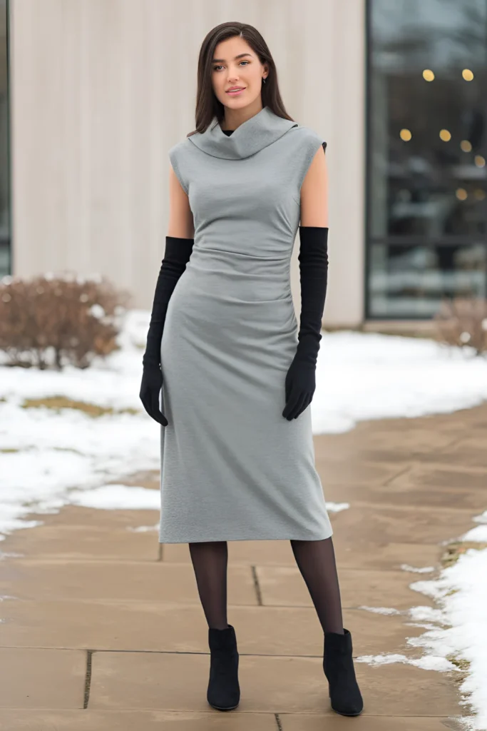 Winter Wedding Guest gray silk-wool blend Dress