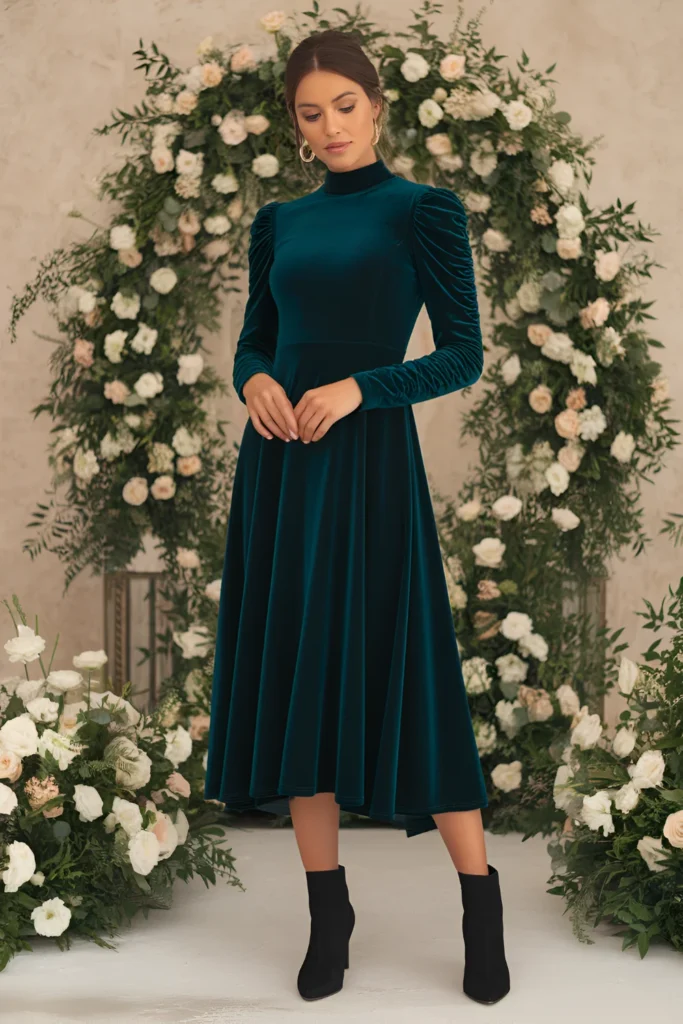 Winter Wedding Guest green empire-waist Dress