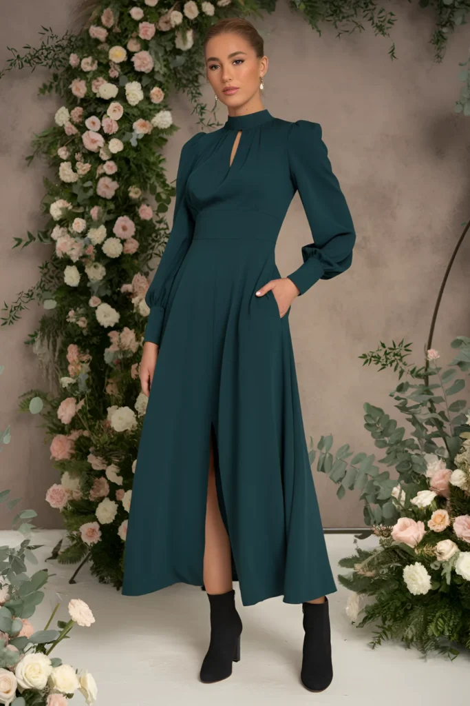 Winter Wedding Guest green silk-blend maxi Dress