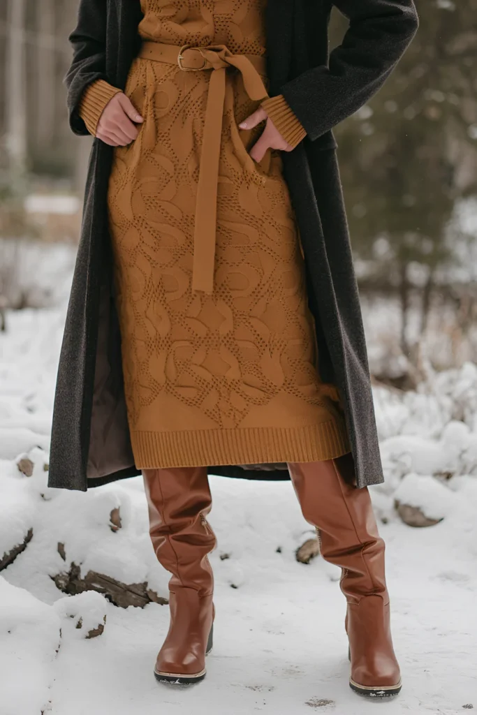 Winter sweater dress and knee-high Boots Outfit