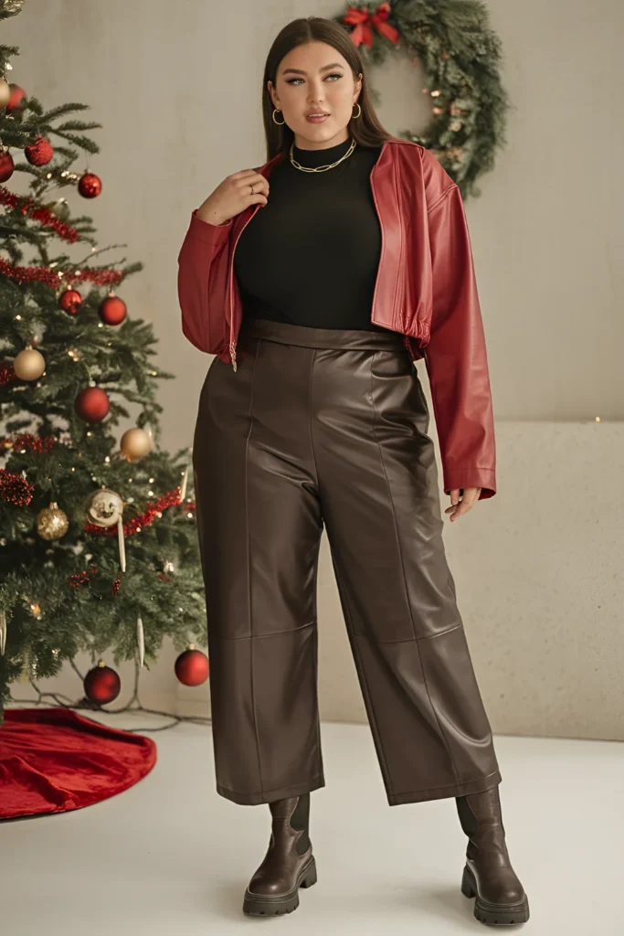 Plus Size Christmas Baddie Leather Pants Outfit