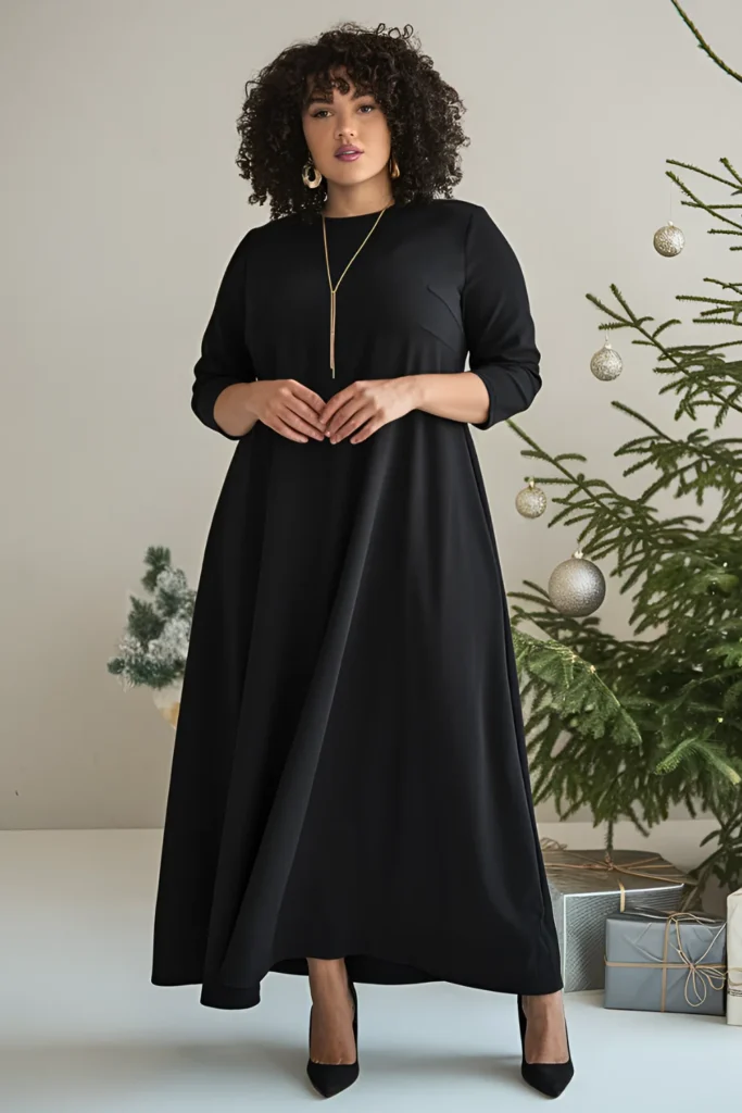 Plus Size Christmas Black Maxi Dress Outfit