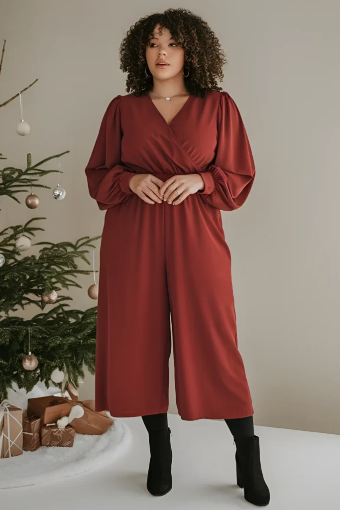 Plus Size Christmas Classic Red Jumpsuit Outfit