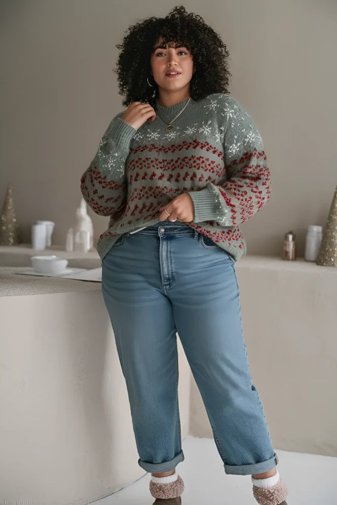 Plus Size Christmas Cozy Sweater and Jeans Outfit