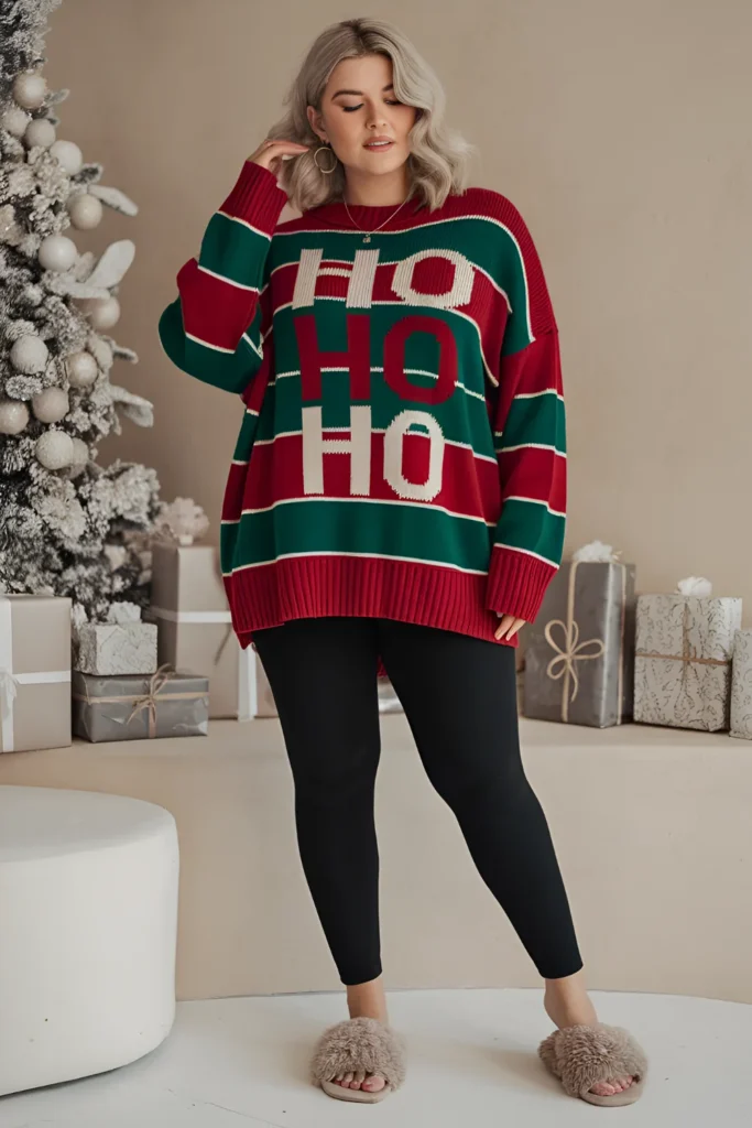 Plus Size Christmas Leggings and Oversized Sweater Outfit