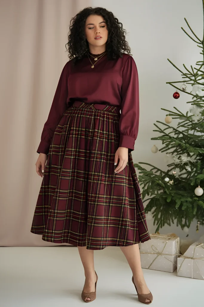 Plus Size Christmas Skirt and Blouse Combo Outfit