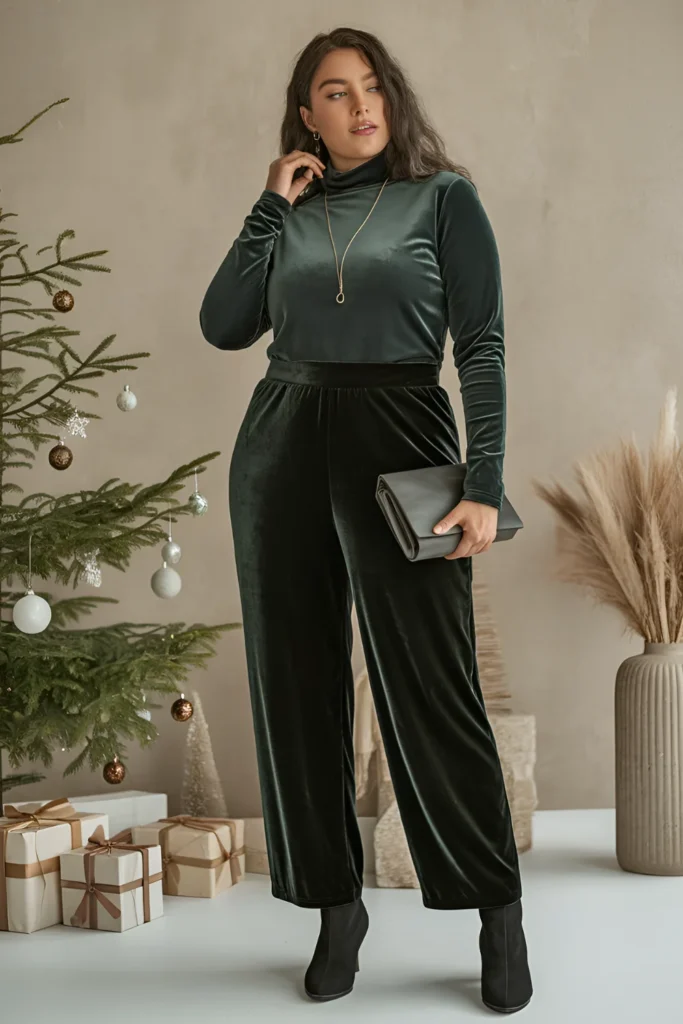 Plus Size Christmas Velvet Pants and Turtleneck Outfit