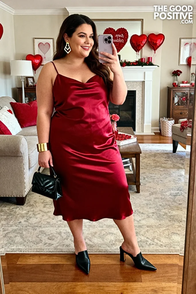 Plus Size Satin Slip Dress With Structured Coat Outfit